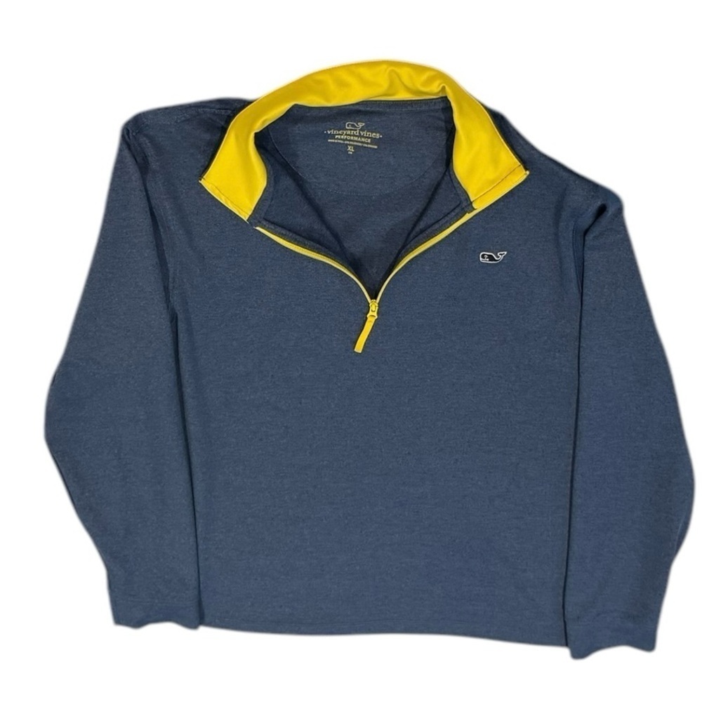 Kid’s Vineyard Vines Blue & Yellow Performance 1/4 Zip Fleece: Size XL